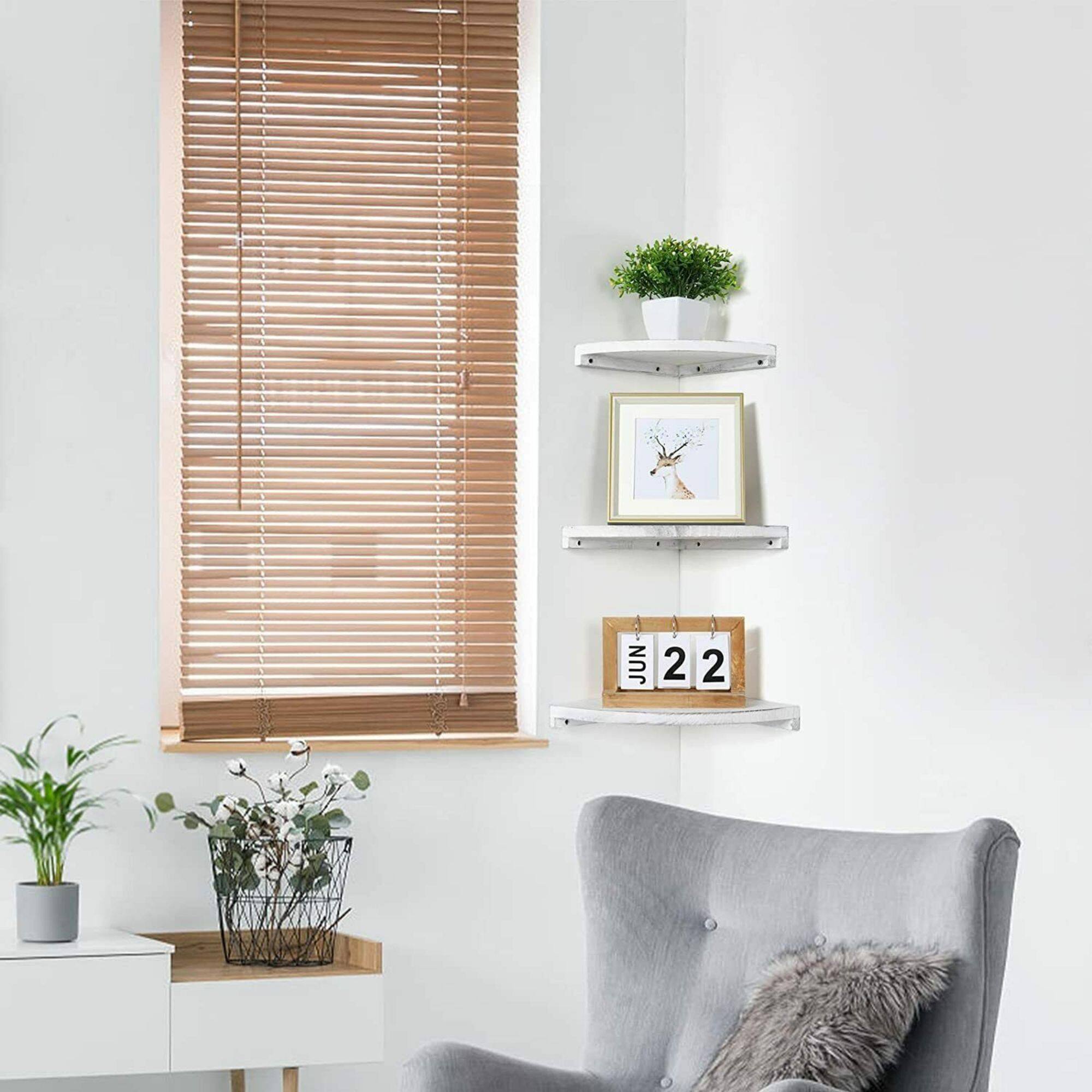 Gray White Floating Corner Wall Shelf Set